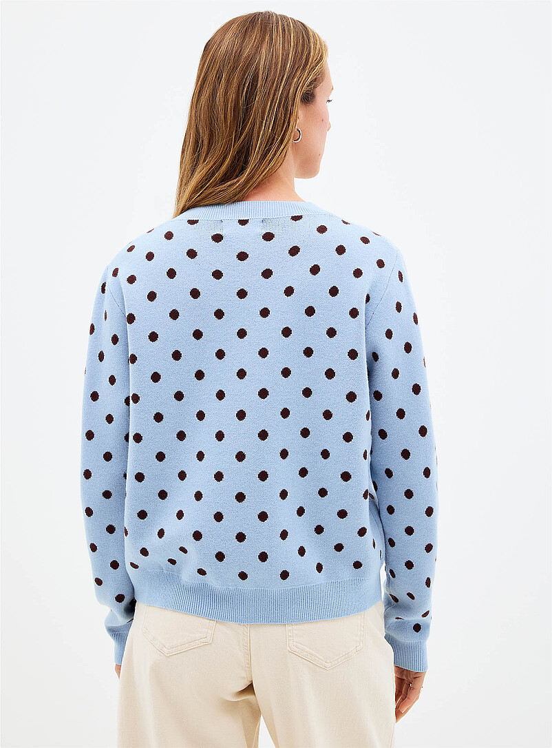 Contemporaine: Le cardigan extensible jacquard &agrave; pois Bleu p&acirc;le - Bleu ciel pour femme