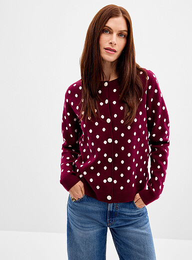 Le cardigan extensible jacquard &agrave; pois