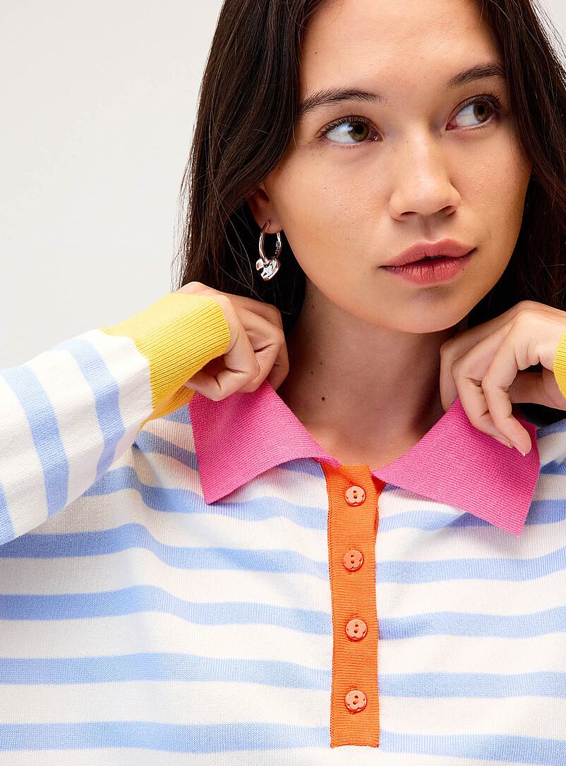 Twik Patterned Black Colour-accent striped polo for women
