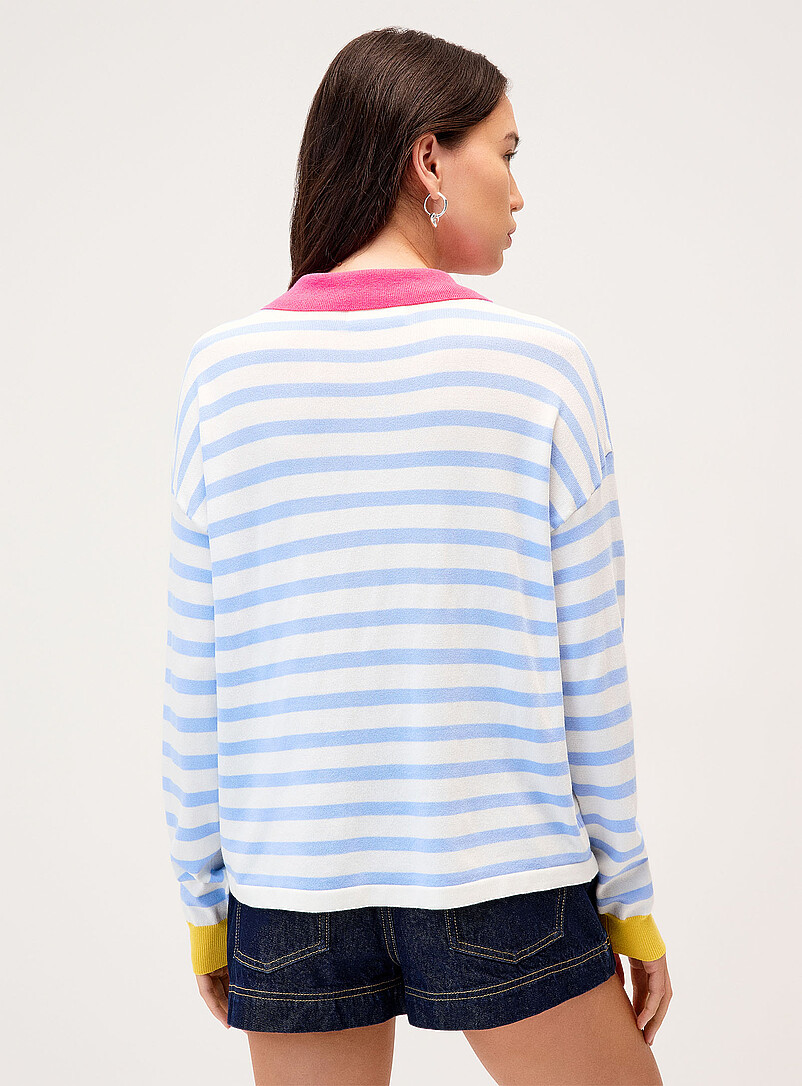 Twik: Le polo ray&eacute; accents couleur Noir &agrave; motifs pour femme