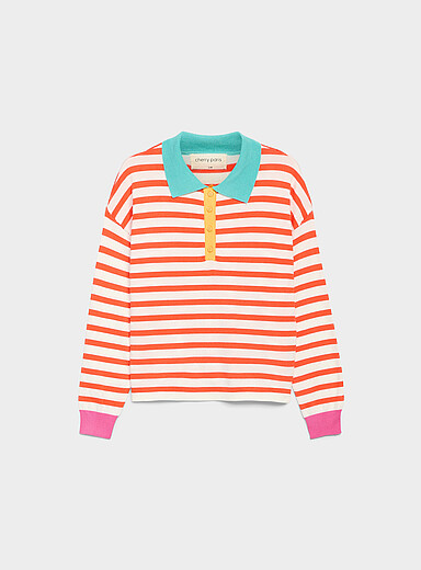 Twik: Le polo ray&eacute; accents couleur Orange pour femme