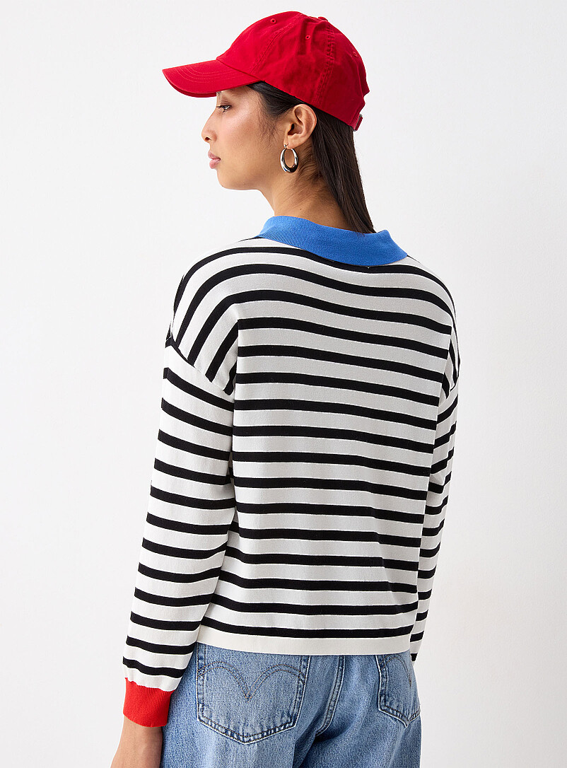 Twik: Le polo ray&eacute; accents couleur Noir &agrave; motifs pour femme