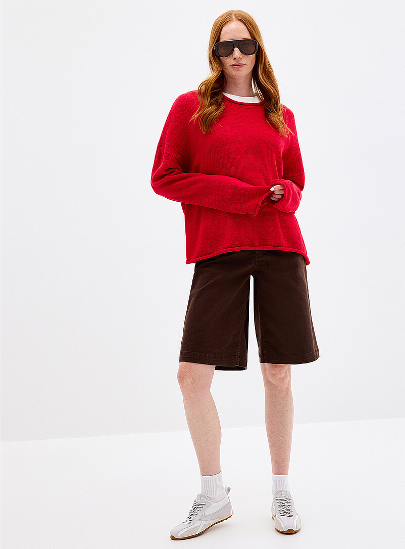 Contemporaine Off White Rolled-hem loose sweater for women
