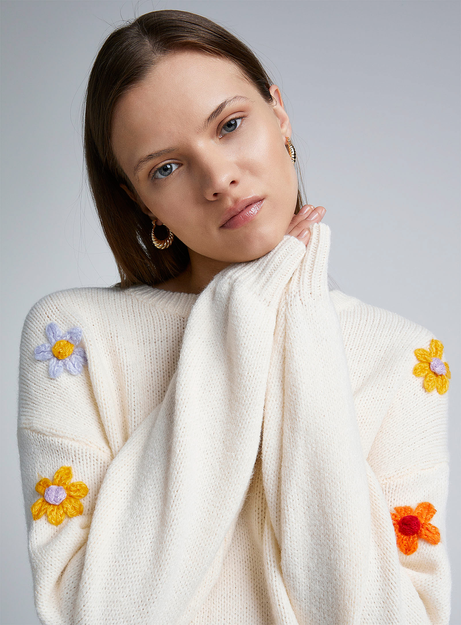 Twik Colourful Flowers Sweater In Ivory White