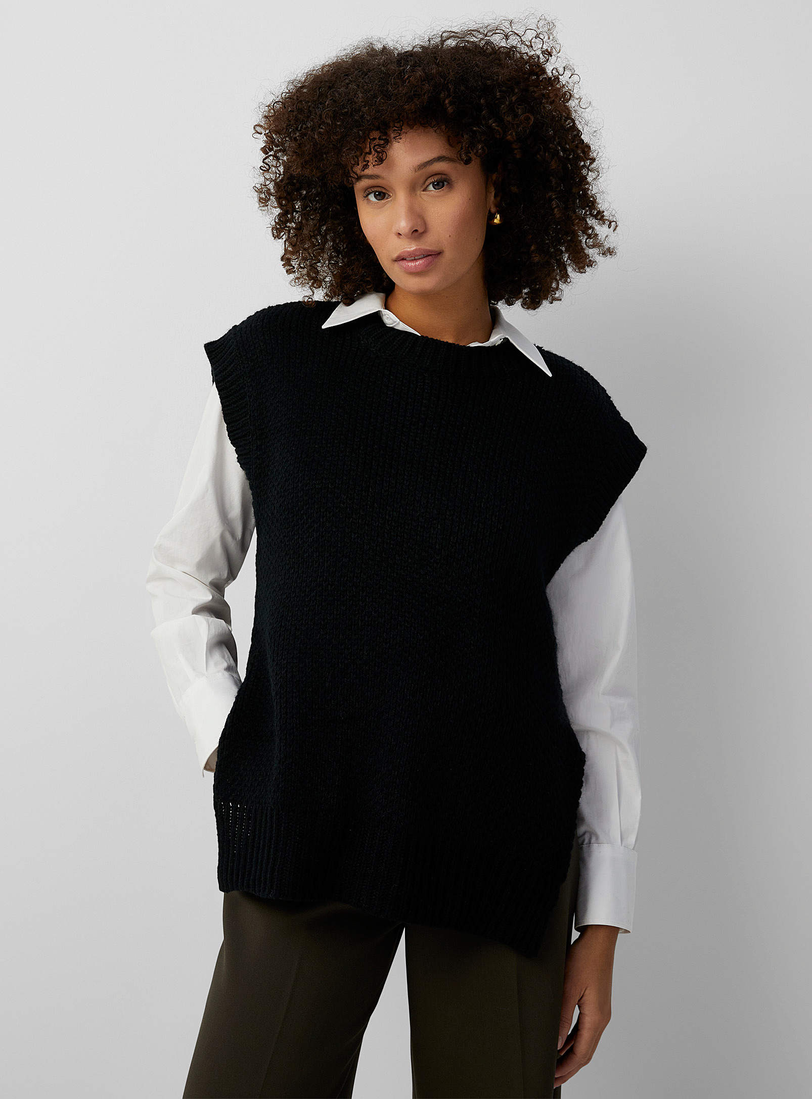 Contemporaine - Women's Side loops ribbed Cardigan Sweater
