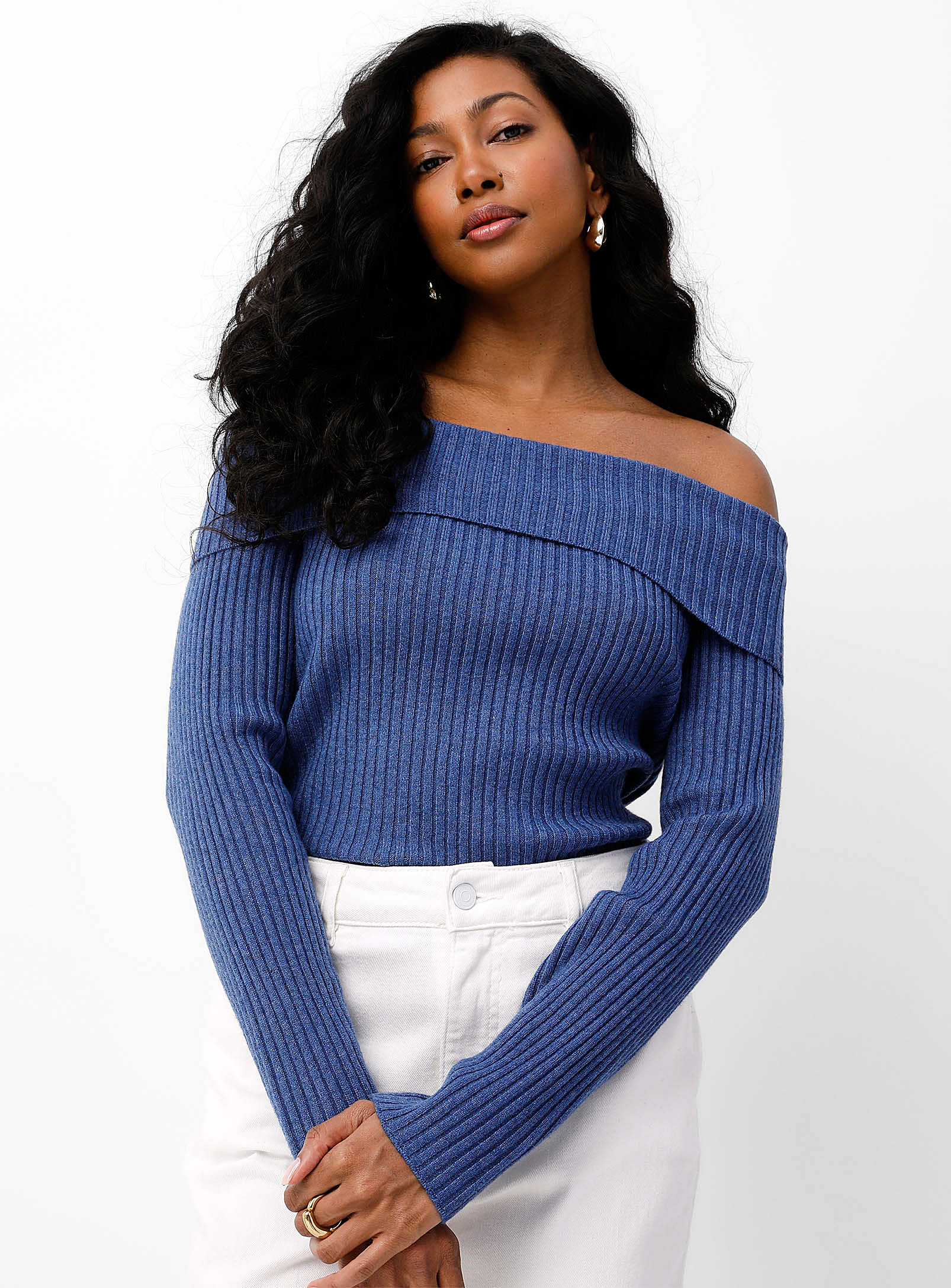 Contemporaine Marilyn Collar Ribbed Sweater In Royal/sapphire Blue