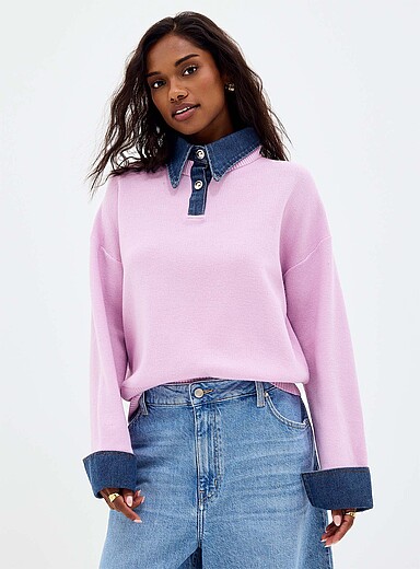Denim inserts jewel buttons polo shirt product image 3