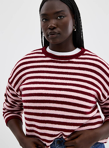 Rolled trim striped sweater product image 3