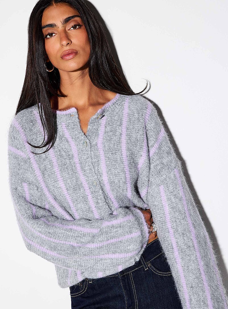 Vertical Stripe Wool-Blend Cardigan