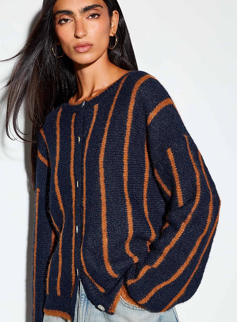 Vertical stripe wool-blend cardigan product image (primary)