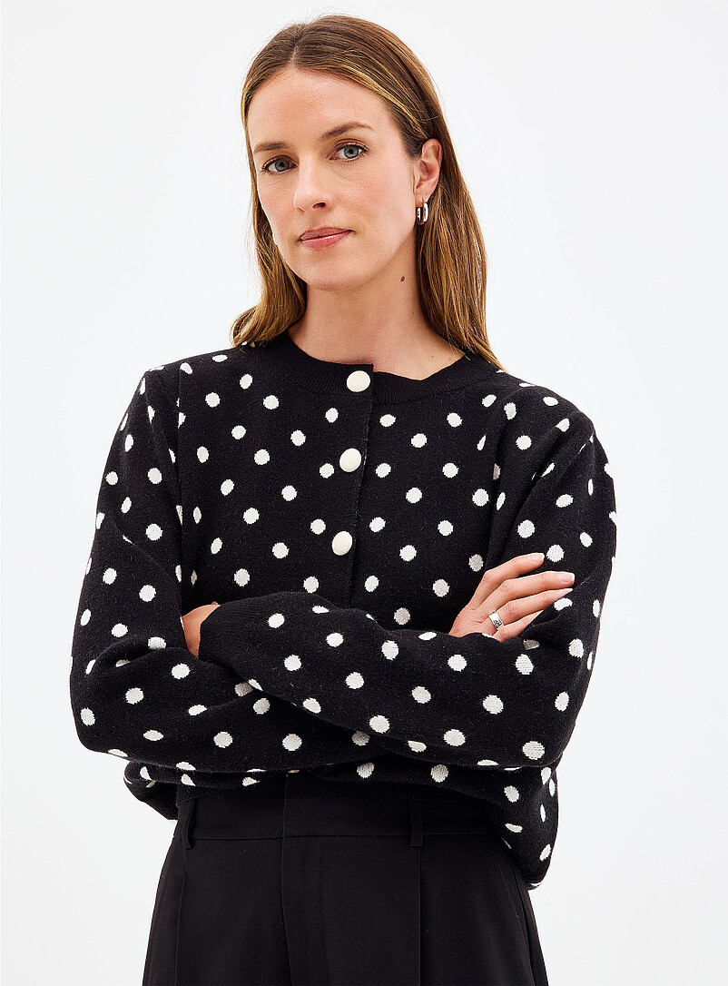 Stretch polka-dotted jacquard cardigan product image (primary)