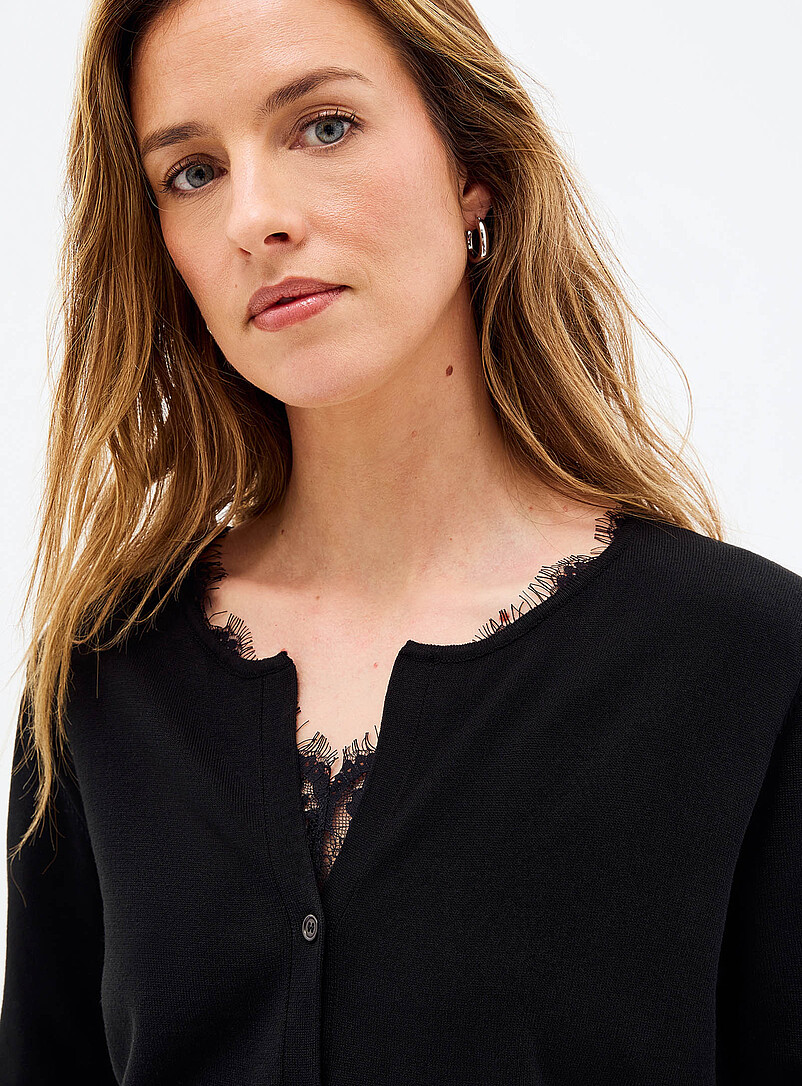 Sewn-in lace cami fine-knit cardigan product image 2