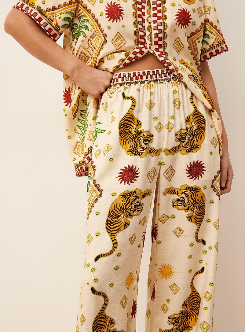 Kuwalla Patterned Ecru Exotic print wide-leg pant for women