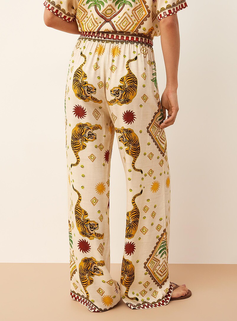 Kuwalla: Le pantalon large imprim&eacute; exotique &Eacute;cru &agrave; motifs pour femme