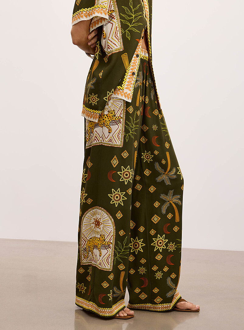 Kuwalla Patterned Ecru Exotic print wide-leg pant for women