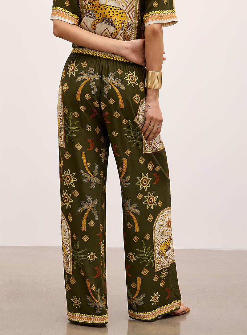 Kuwalla Patterned Ecru Exotic print wide-leg pant for women