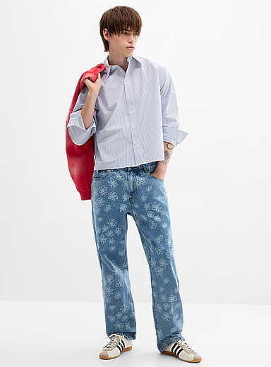 Floral pattern blue jean <b>Relaxed fit</b>