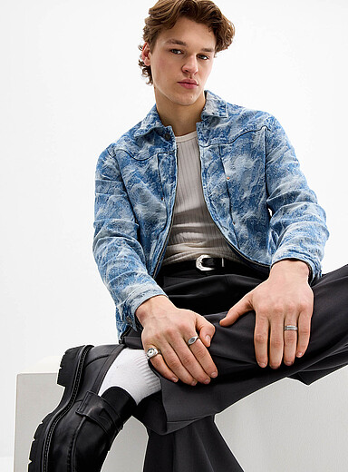 Kuwalla Patterned Blue Abstract camouflage textured denim jacket for men