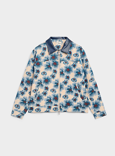 Kuwalla: La veste jacquard tapisserie florale Bleu &agrave; motifs pour homme