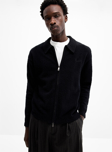 Le cardigan zipp&eacute; col polo tricot bross&eacute;