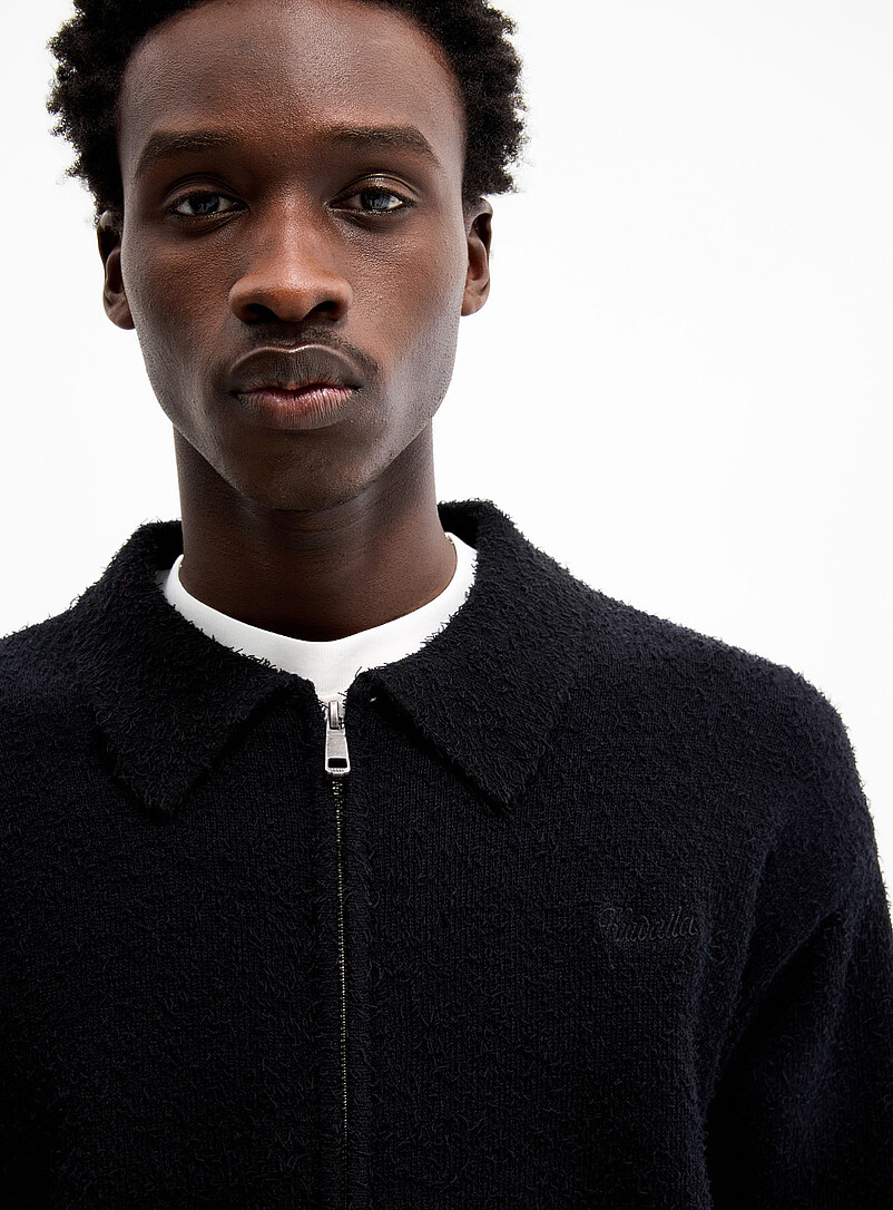 Kuwalla Black Brushed-knit polo-collar zip-up cardigan for men