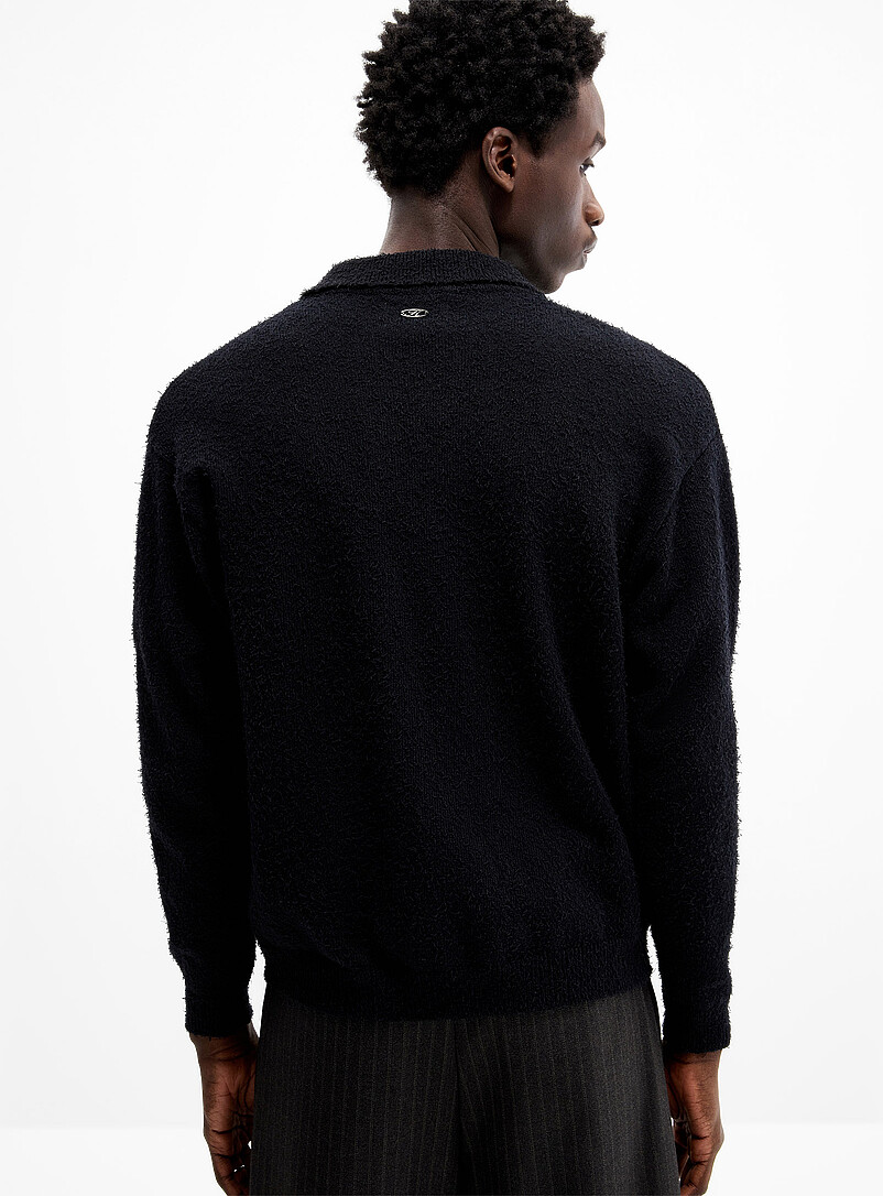 Kuwalla Black Brushed-knit polo-collar zip-up cardigan for men