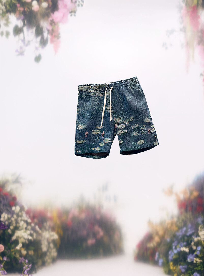 Simons x Kuwalla: Le short jacquard tableau impressionniste <b>Collection En hommage &agrave; Claude Monet</b> Lilas pour homme