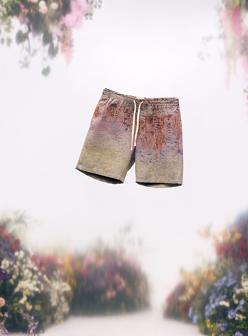 Simons x Kuwalla: Le short jacquard tableau impressionniste <b>Collection En hommage &agrave; Claude Monet</b> Lilas pour homme