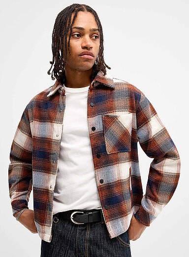 Kuwalla Copper/Rust Heavyweight check herringbone tweed overshirt for men