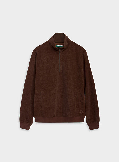 Kuwalla: Le chandail &agrave; col zipp&eacute; tricot chenille Brun pour homme