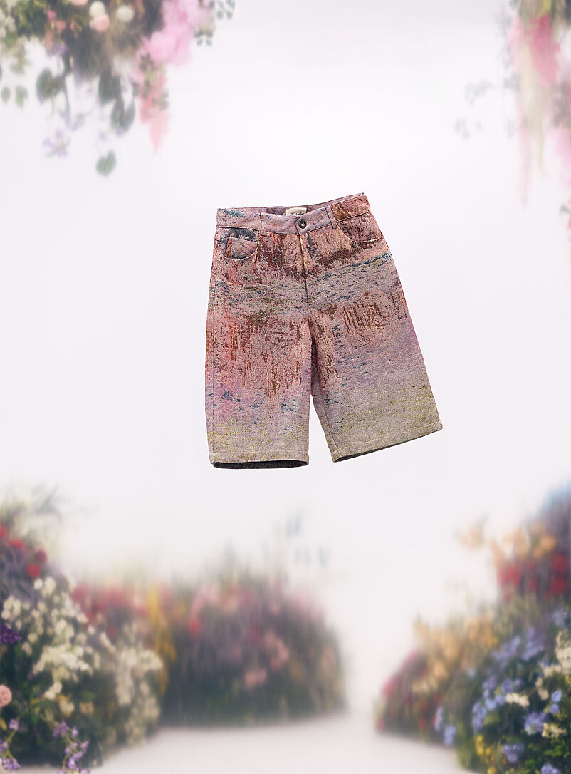 Simons x Kuwalla: Le bermuda jacquard tableau impressionniste <b>Collection En hommage &agrave; Claude Monet</b> Rose &agrave; motif pour femme