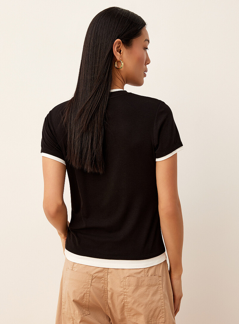 Kuwalla Black and White Overlaid effect supple T-shirt for women