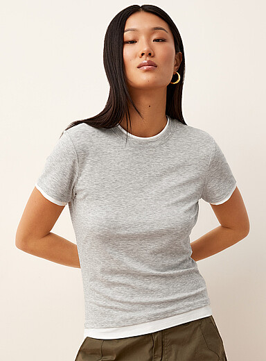 Kuwalla: Le t-shirt souple effet superpos&eacute; Gris pour femme