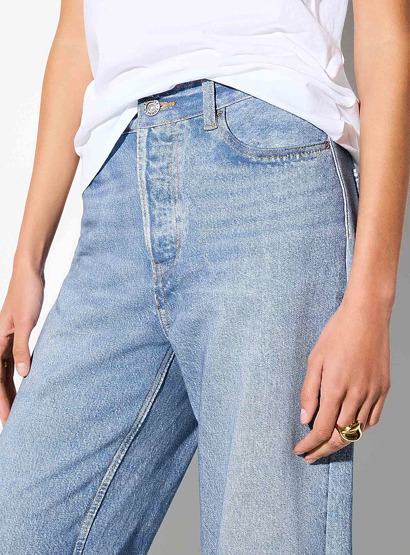 Terry underside faux-denim 5-pocket wide-leg pant product image 2