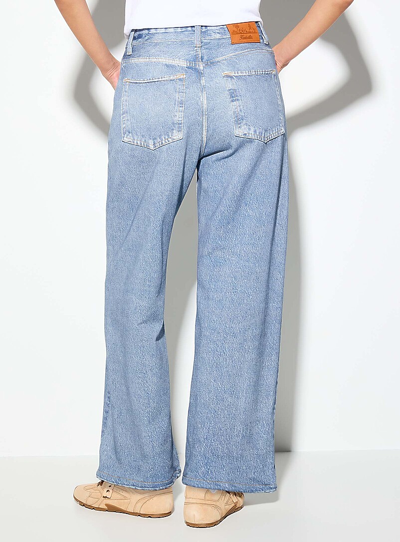 Terry underside faux-denim 5-pocket wide-leg pant product image 3