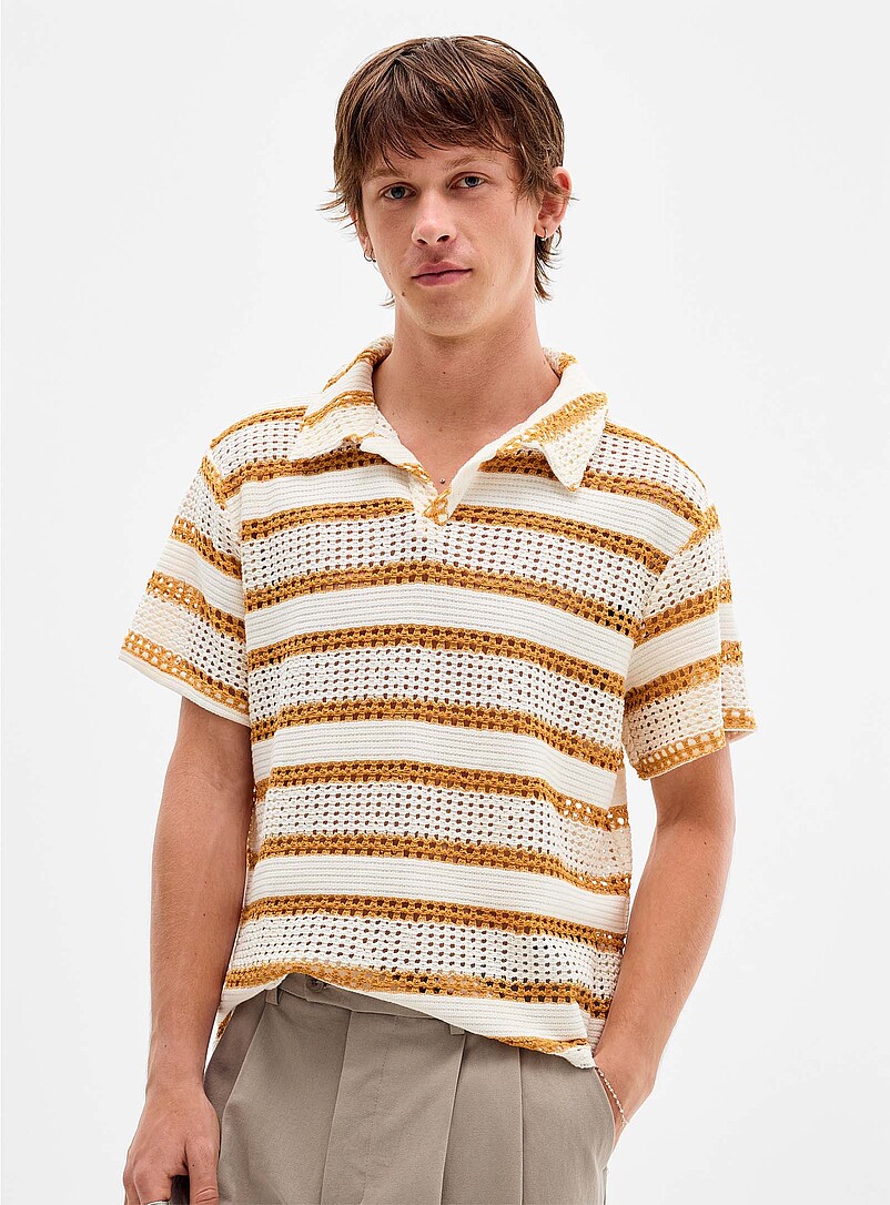 Openwork stripe Johnny collar polo product image (primary)