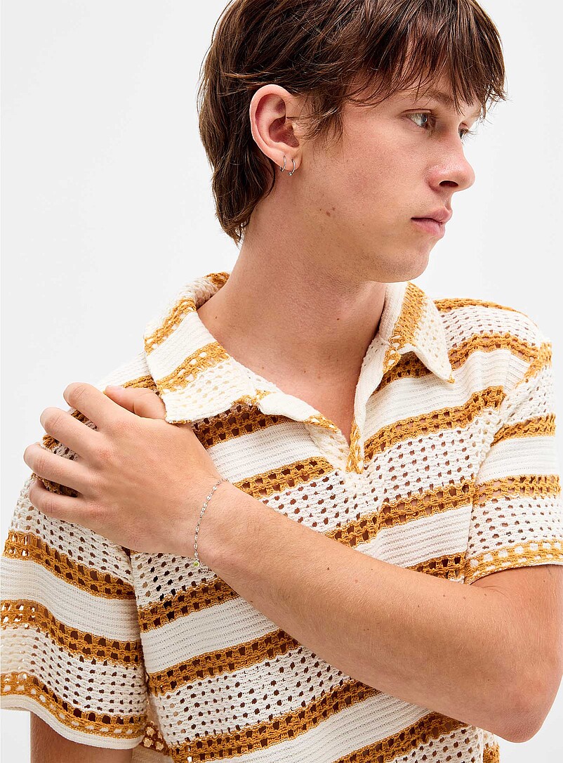 Openwork stripe Johnny collar polo product image 2