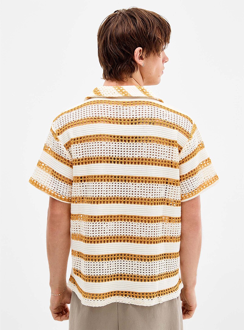 Openwork stripe Johnny collar polo product image 3