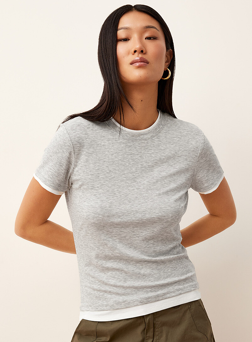 Overlaid effect supple T-shirt product image (primary)