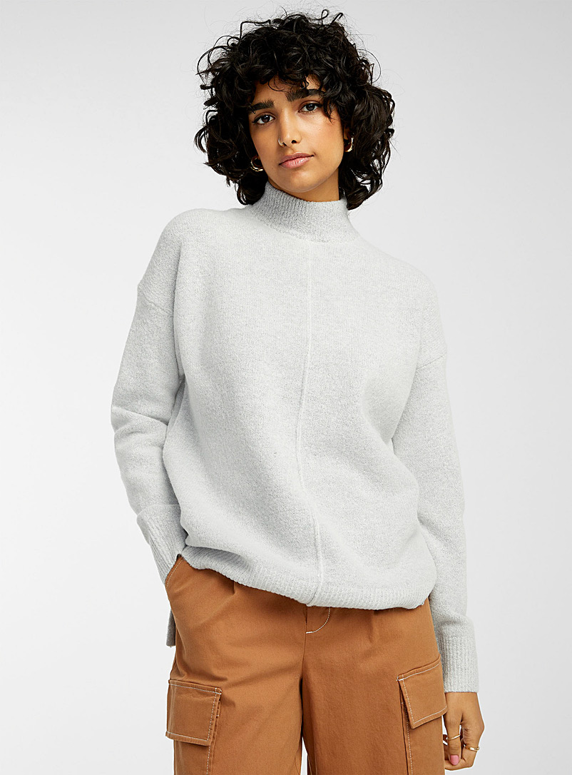 Twik Light Grey Monocouture loose mock-neck sweater for women
