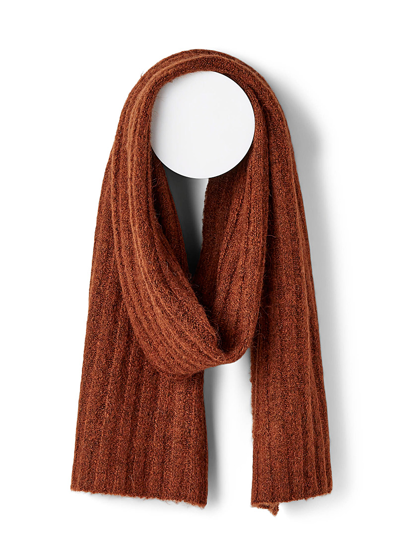 Simons Copper Wide-rib wool scarf for women