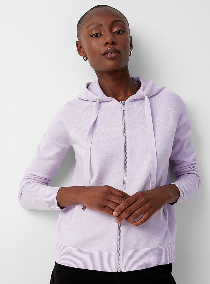 Contemporaine Lilacs Hooded knit zip-up cardigan for women