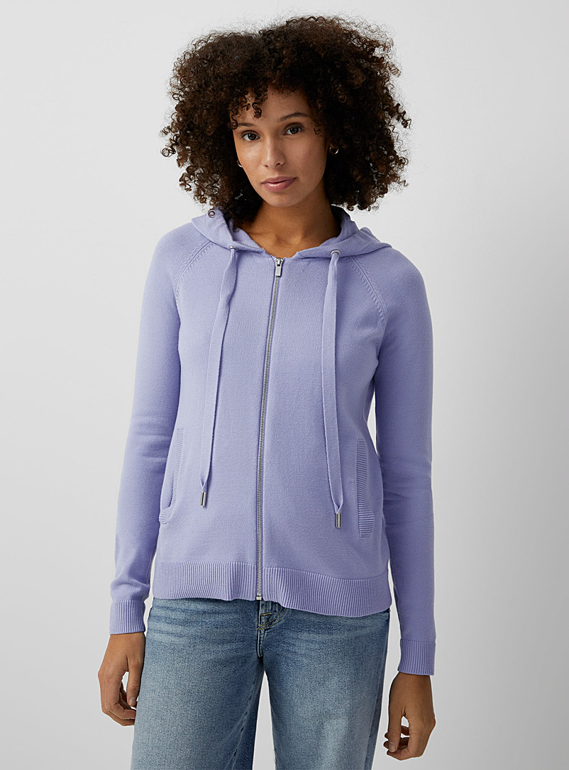 Contemporaine Lilac Hooded knit zip-up cardigan for women