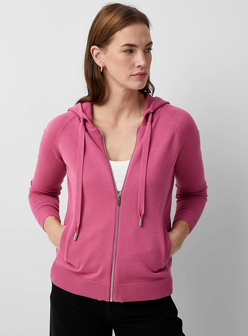 Contemporaine Medium Pink Hooded knit zip-up cardigan for women