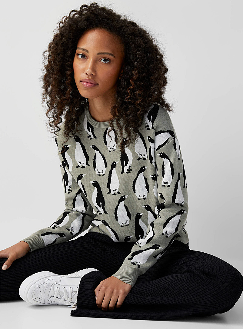 Twik Black and White Animal friends jacquard sweater for women
