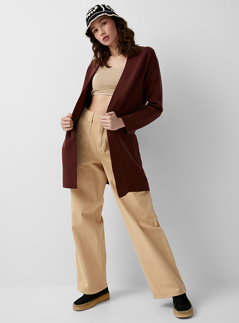 Twik Dark Brown Open mid-length cardigan for women