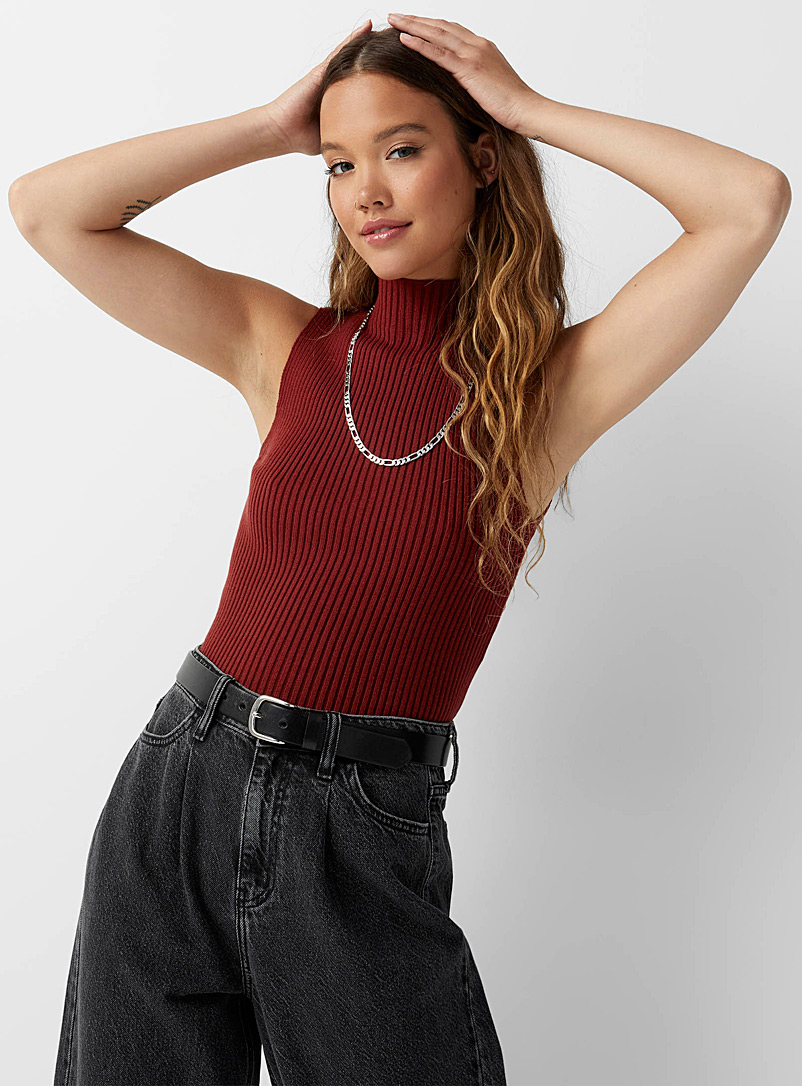 Twik Ruby Red Ribbed mock neck cami for women