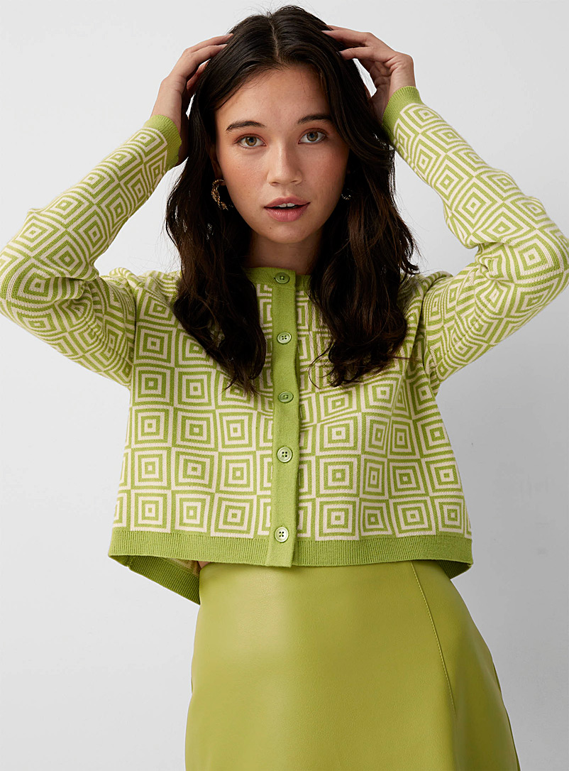 Twik Patterned Green Vibrant pattern cropped cardigan for women