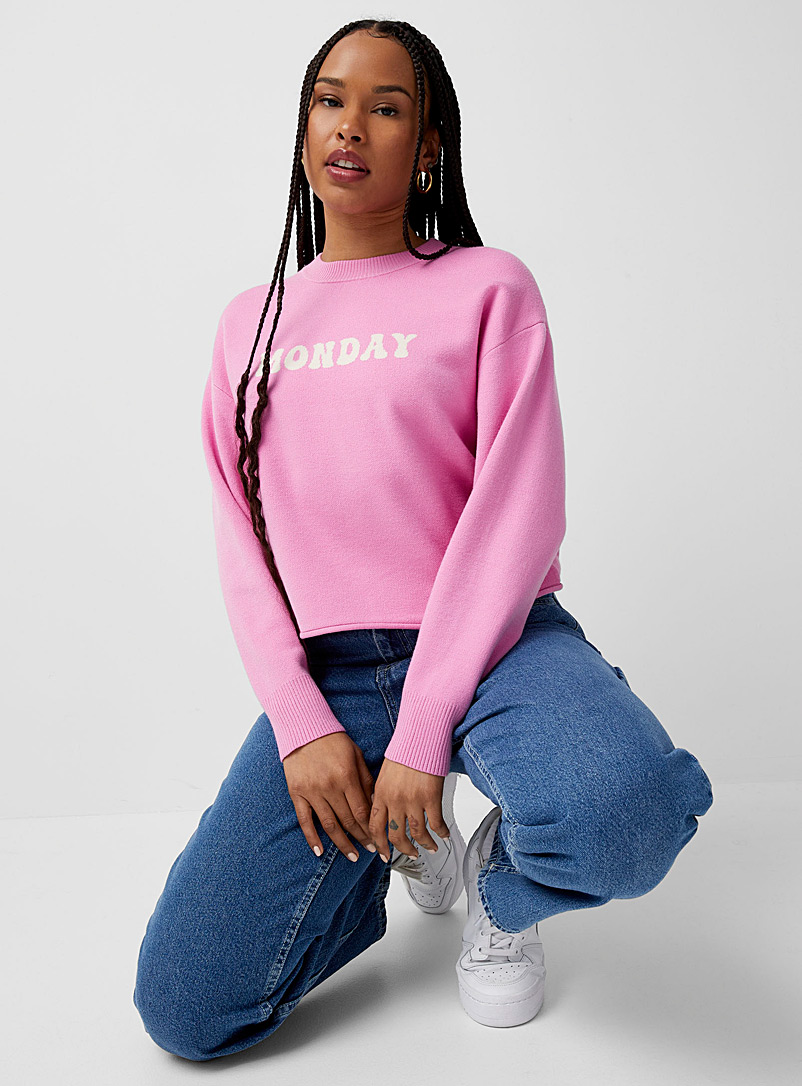 Twik Pink Trendy jacquard boxy sweater for women