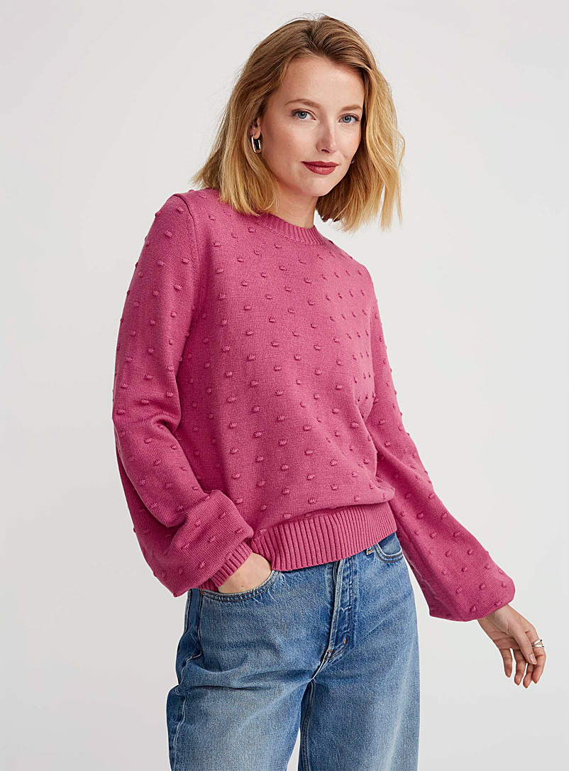 Contemporaine Medium Pink Embossed polka dots sweater for women